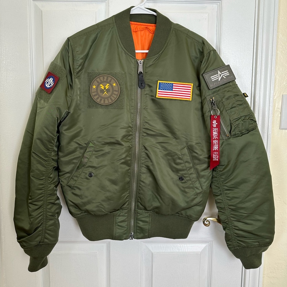 Alpha Industries Olive Bomber Jacket with Patches
